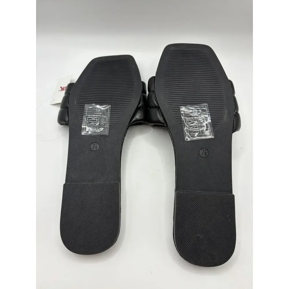 Nichole Miller Women’s Size 7.5 Black Padded Slide Sandals NWT Square Toe Resort